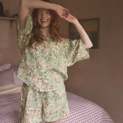 Soft Sage Honeysuckle Linen Women’s Pajama Shorts Set
