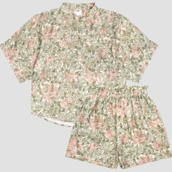 Soft Sage Honeysuckle Linen Women’s Pajama Shorts Set