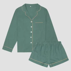 Tranquil Green Linen Pajama Shorts Set