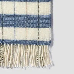Warm Blue Checked Stripe Wool Blanket
