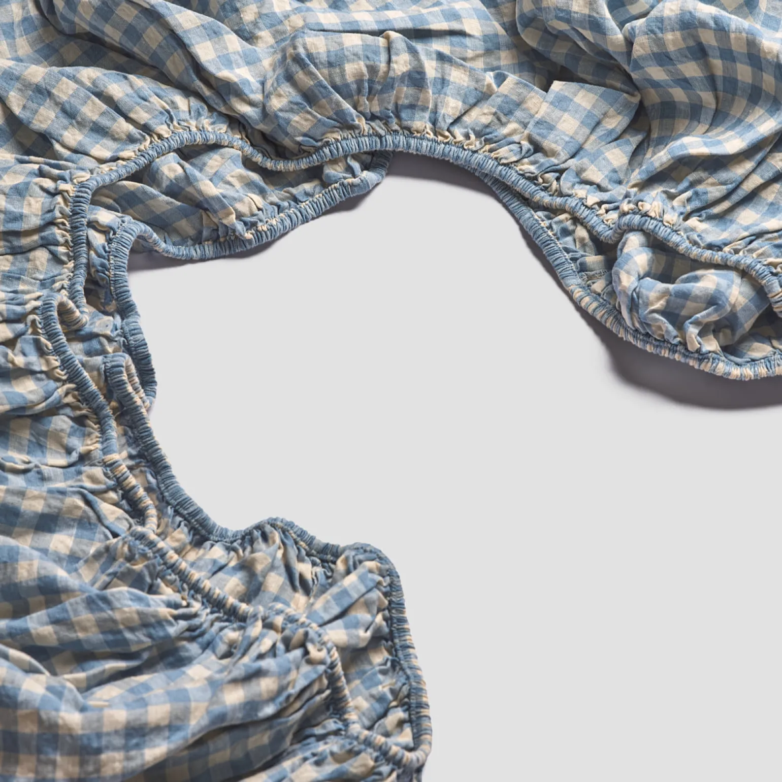 Warm Blue Gingham 100% Linen Fitted Sheet
