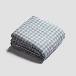 Warm Blue Gingham 100% Linen Duvet Cover