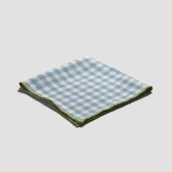 Warm Blue Gingham 100% Linen Napkins Set of 4