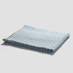 Warm Blue Gingham 100% Linen Tablecloth