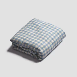 Warm Blue Gingham 100% Linen Fitted Sheet