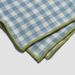 Warm Blue Gingham 100% Linen Tablecloth