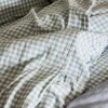 Warm Blue Gingham Linen Blend Flat Sheet