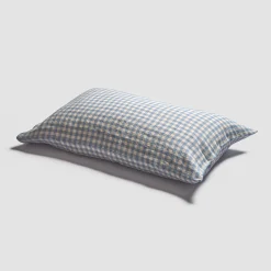 Warm Blue Gingham Linen Blend Pillowcase (Pair)