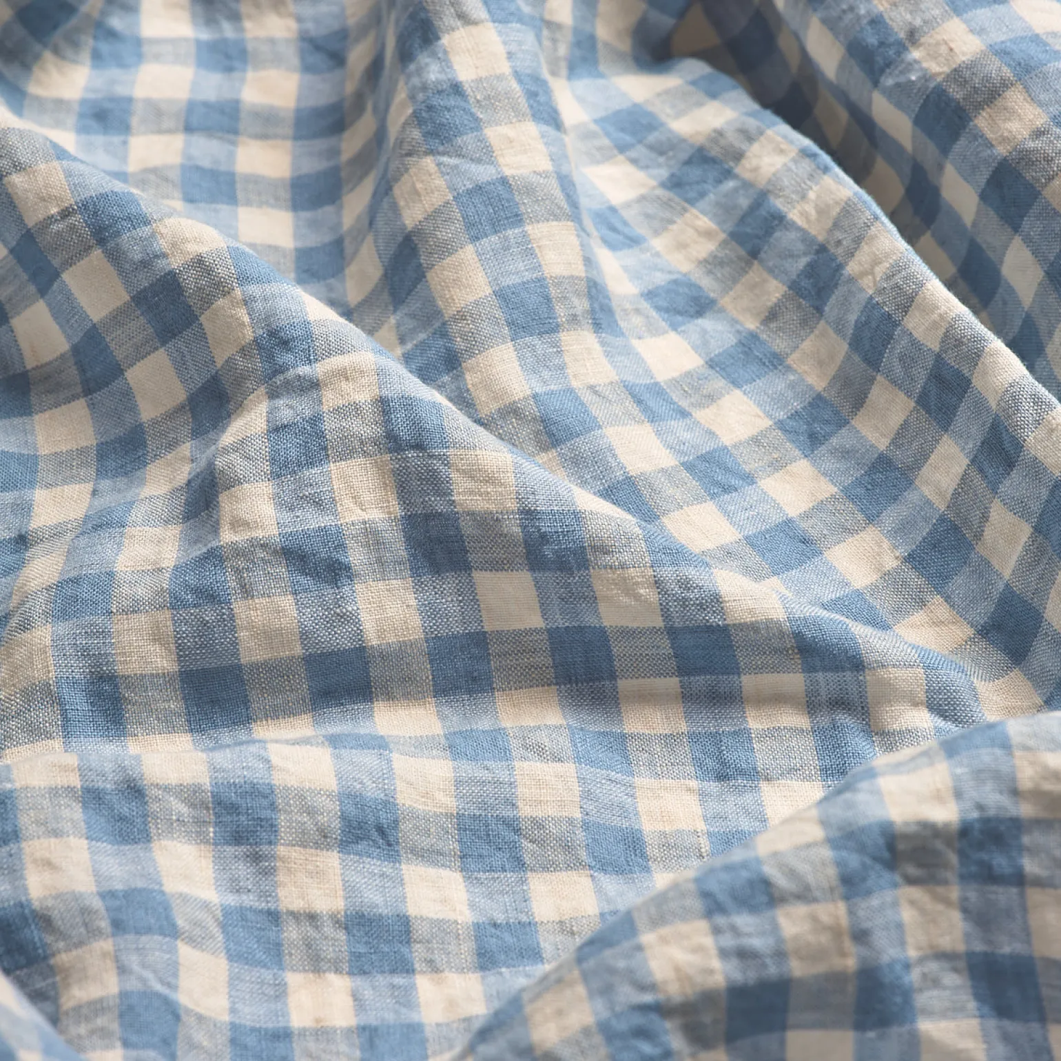 Warm Blue Gingham Linen Blend Fitted Sheet