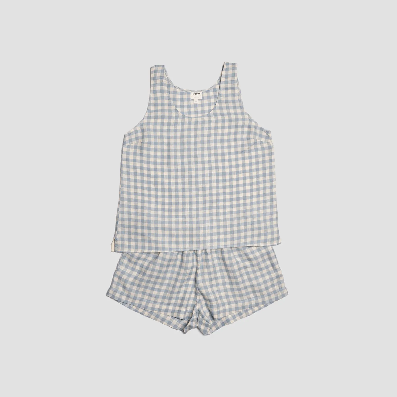 Warm Blue Gingham Linen Cami Set