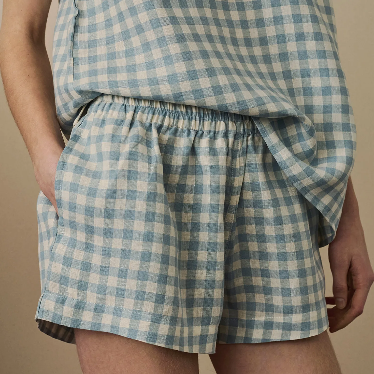 Warm Blue Gingham Linen Cami Set