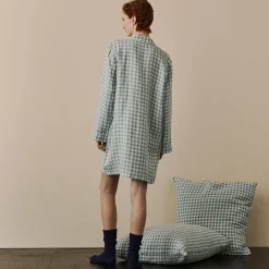 Warm Blue Gingham Linen Night Shirt