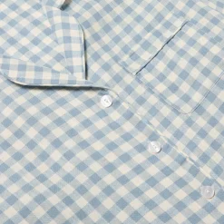 Warm Blue Gingham Linen Pajama Shirt (Top Only)