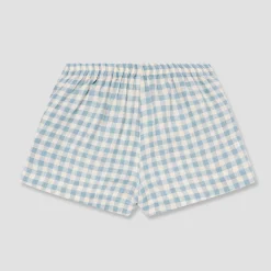 Warm Blue Gingham Linen Pajama Shorts Set