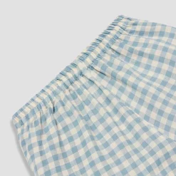 Warm Blue Gingham Linen Pajama Shorts Set