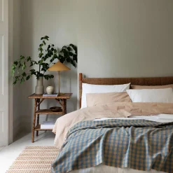 Warm Blue Gingham Wool Blanket