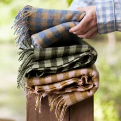 Warm Blue Gingham Wool Blanket