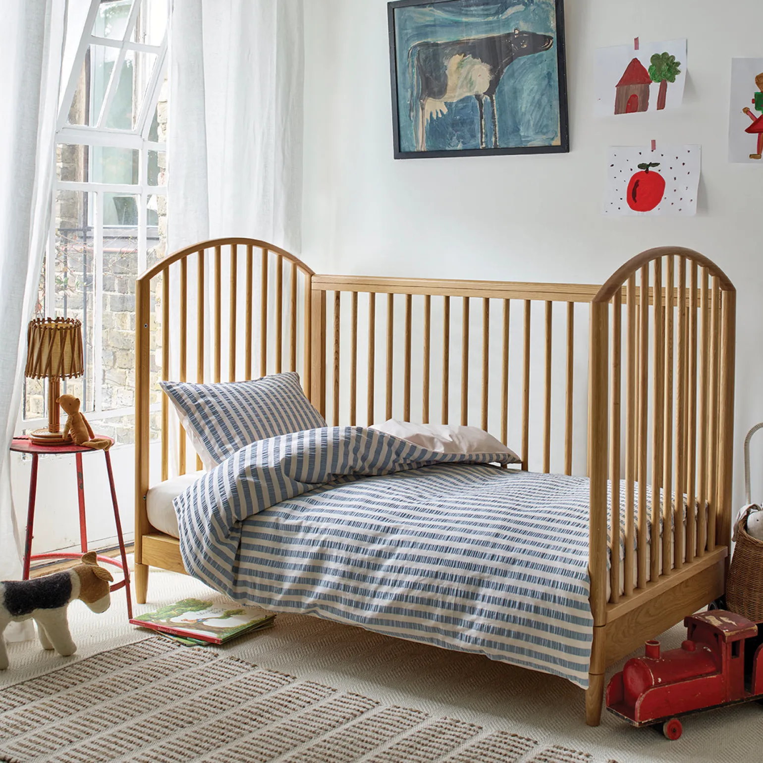 Warm Blue Seersucker Kids Stripe Cotton Bedding Set