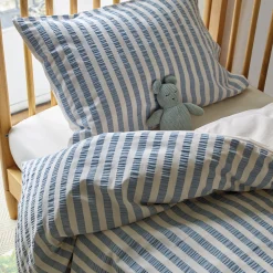 Warm Blue Seersucker Kids Stripe Cotton Bedding Set