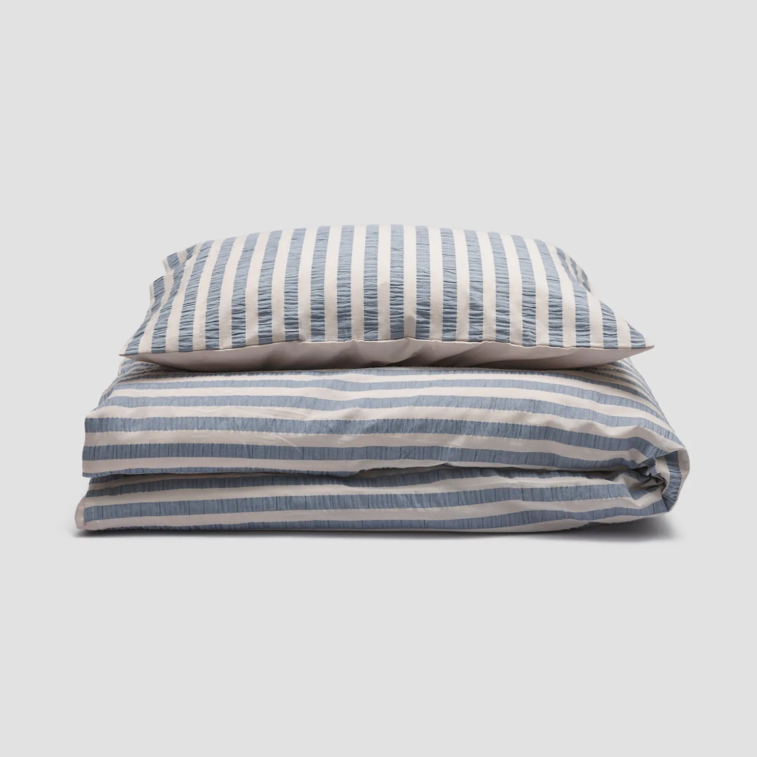 Warm Blue Seersucker Kids Stripe Cotton Bedding Set