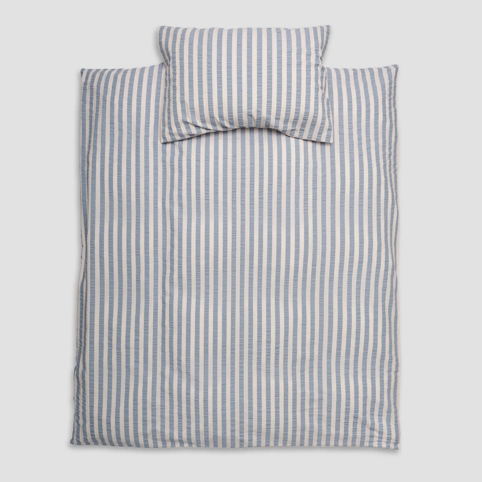 Warm Blue Seersucker Kids Stripe Cotton Bedding Set