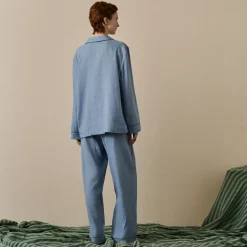 Wave Blue Linen Pajama Set
