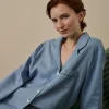 Wave Blue Linen Pajama Shirt