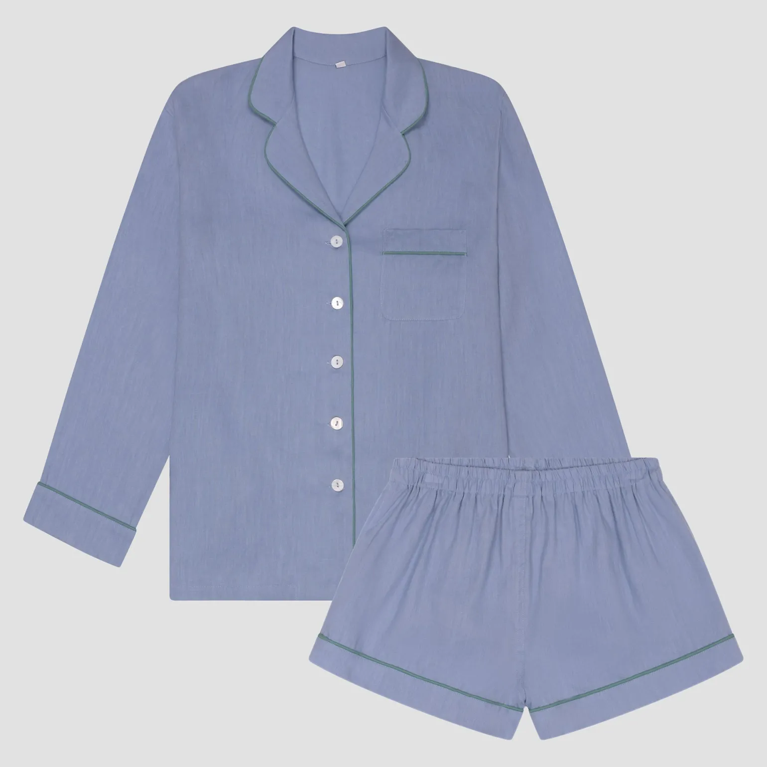 Wave Blue Linen Pajama Shorts Set